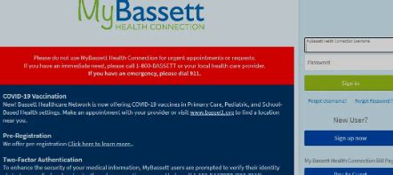 mybassett health con sign in button